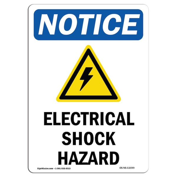 Safety Sign, OSHA Notice, 18" Height, Electrical Shock Hazard Sign With Symbol, Portrait